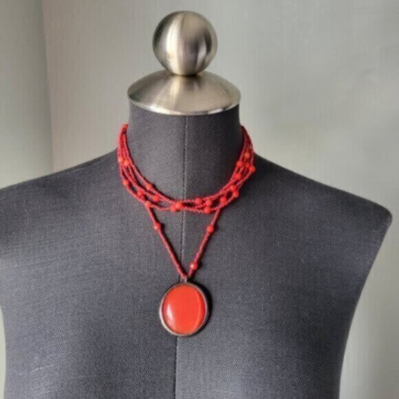 Chunky Beaded Peach Jewel tone Necklace - Picture 5 of 9